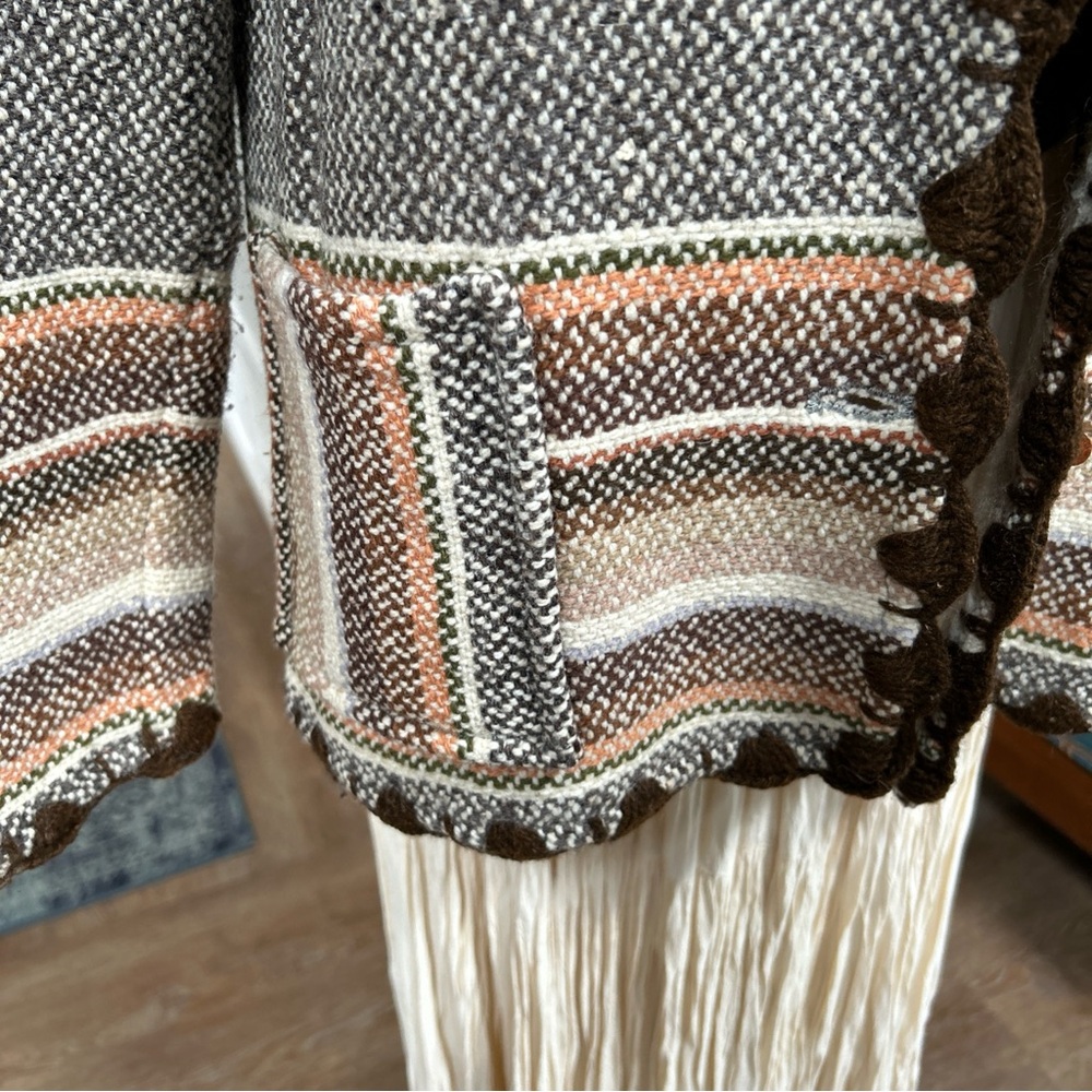 VTG Folk Art Embroidered Woven Wool Blazer Jacket By Frog a la Peche Designer - Picture 12 of 16